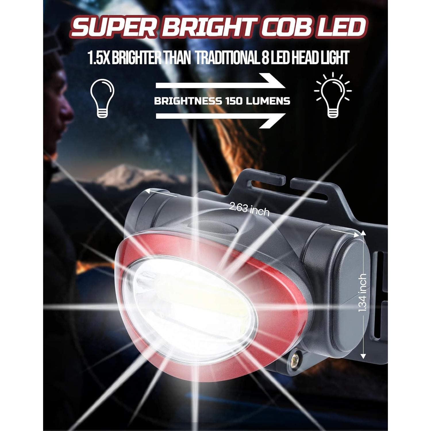 Camping Headlamp Flashlight 8 Pack, Outdoor Super Bright COB Head Lamp Gear for Running, Reading, Hiking, Walking, Climbing, Fishing, Hunting, Jogging, Headlight Multipack for Adults, Kids