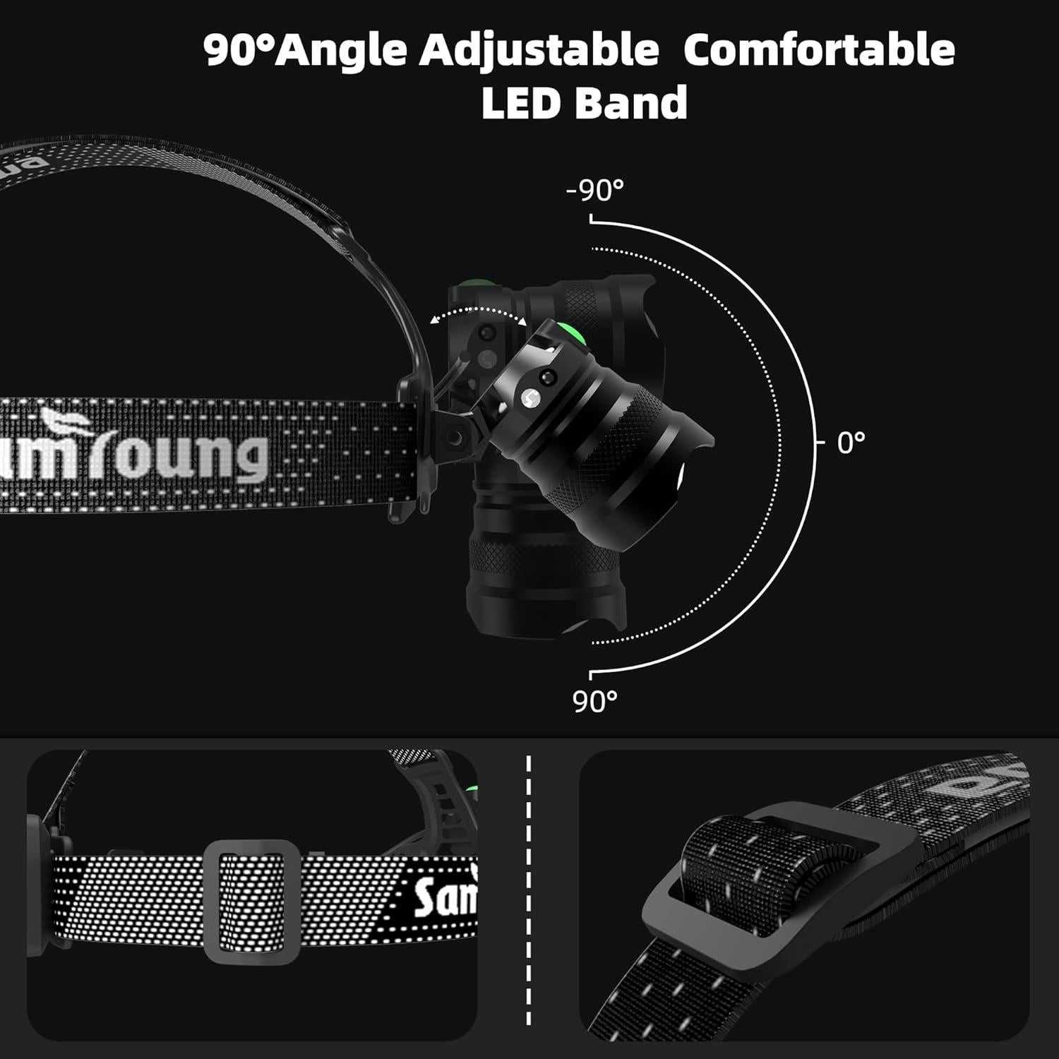 Linterna Frontal LED Samyoung 1000LM 7 Modos IP67 2Pcs