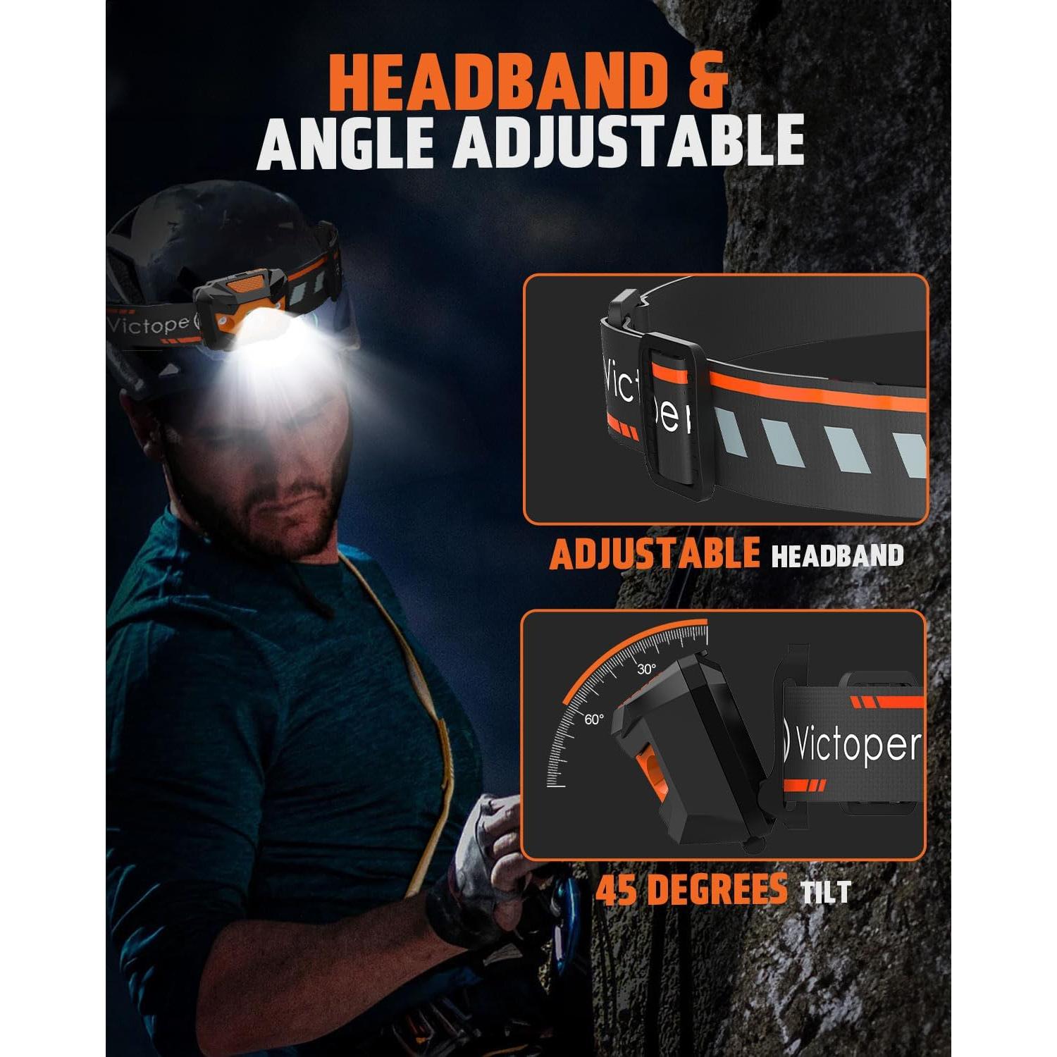 Linterna Frontal LED Victoper Naranja 1100 Lúmenes 4 Modos