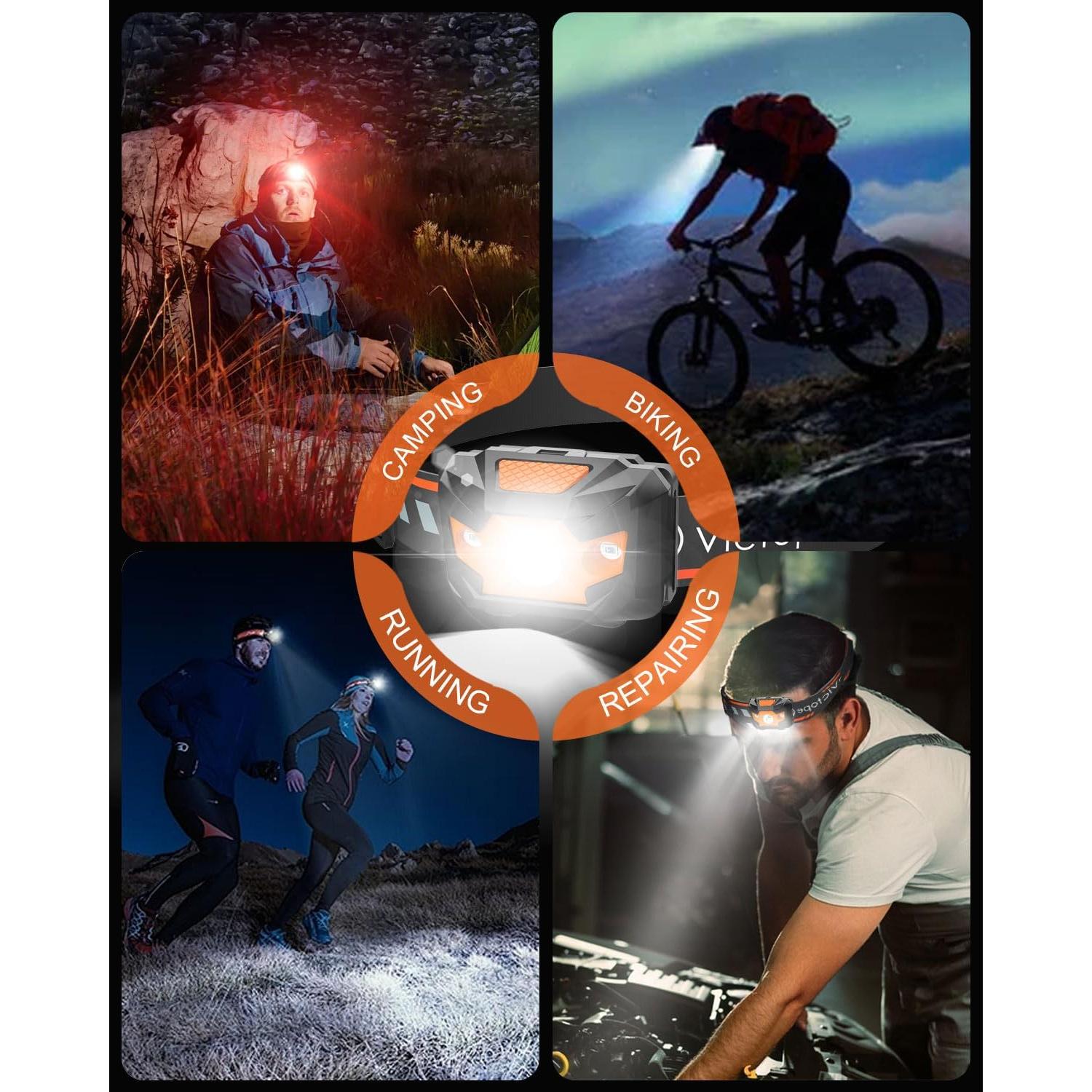 Linterna Frontal LED Victoper Naranja 1100 Lúmenes 4 Modos