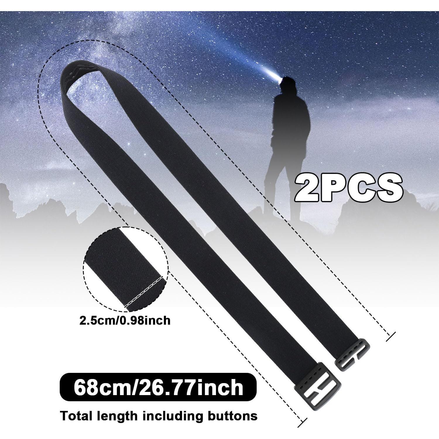 Correa Elástica para Linterna Frontal BOXOB 68cm Negra - 2 Pcs