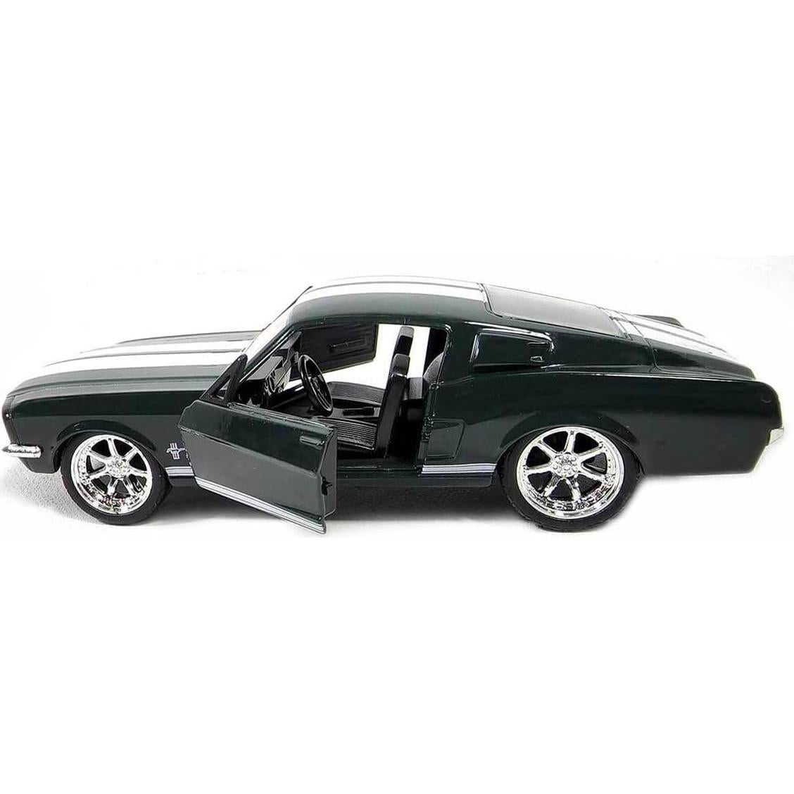 Sean's 1967 Mustang Hardtop Movie Muscle Car, Dark Green w/White Stripes - 99519-1/32 Scale Diecast Model Car