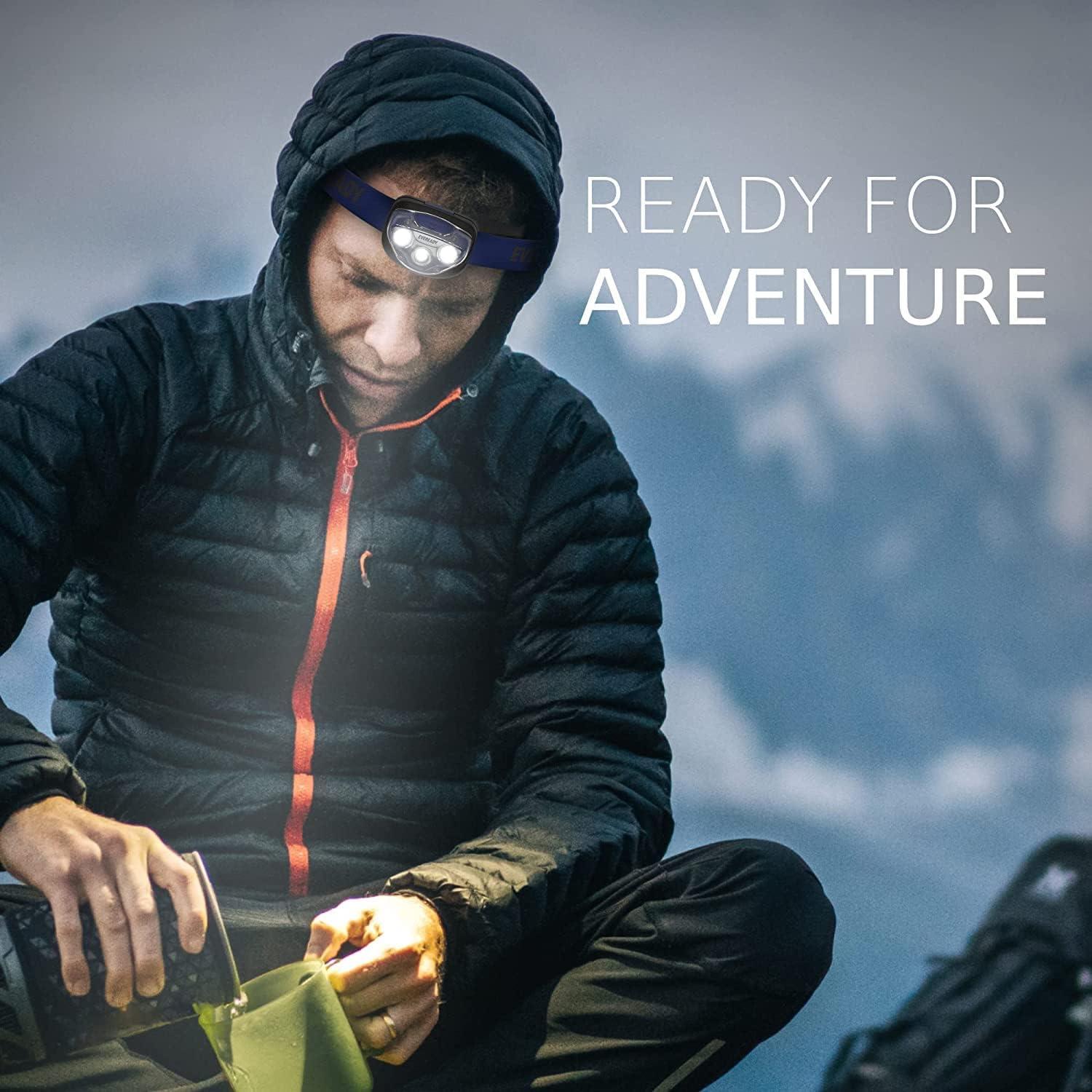 LED Headlamp, 200 Lumen, IPX4 Water Resistant, Durable Indoor and Outdoor Light with Shatterproof Lens, Batteries Included, 2 Pack