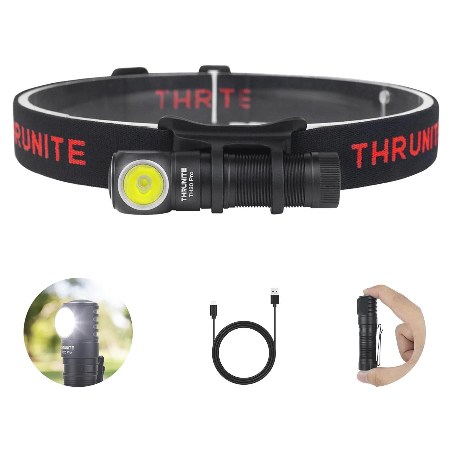 ThruNite TH20 Pro 1010 Lumen Rechargeable LED Headlamp, Powerful Right Angle Flashlight Compatible with AA Battery, for Indoor & Outdoor Adventures in Hiking, Camping, Cycling(Cool White)