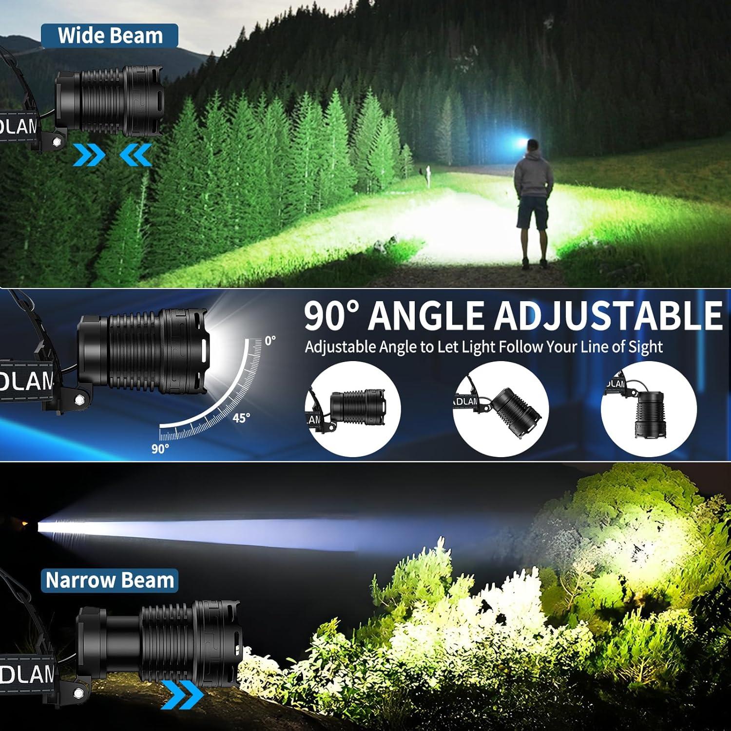 Linterna Frontal Recargable Cinlinso P70-160, 3000 Lúmenes, 4 Modos