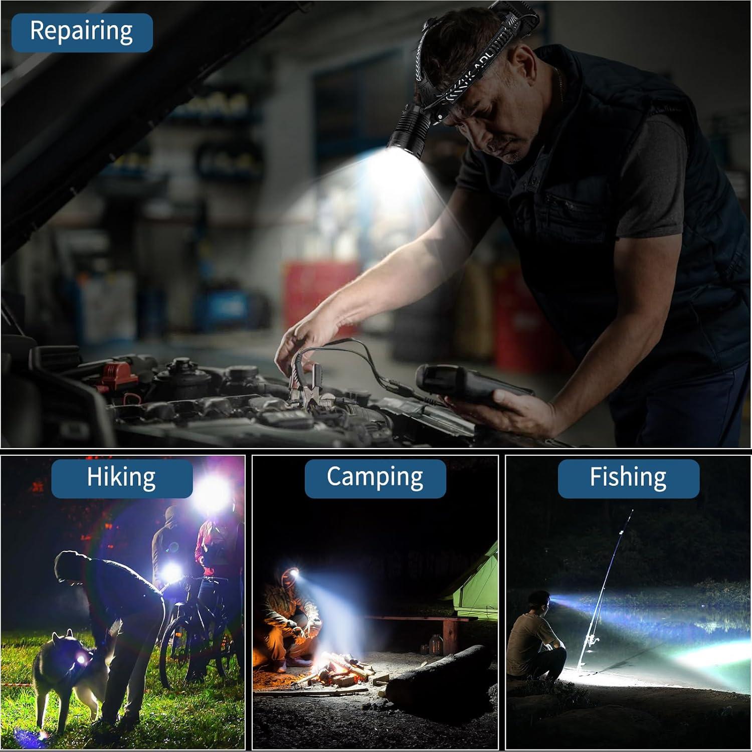 Linterna Frontal Recargable Cinlinso P70-160, 3000 Lúmenes, 4 Modos