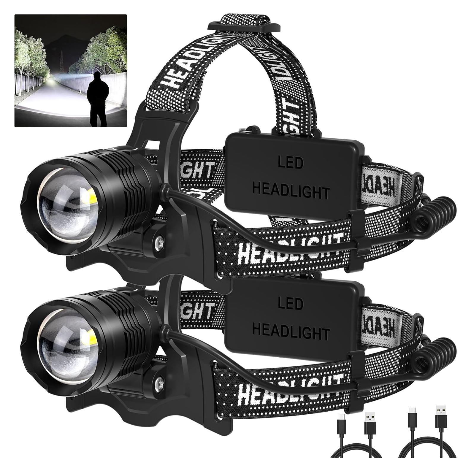 Lámpara Frontal LED Recargable Azamine 3000 Lúmenes 2Pack