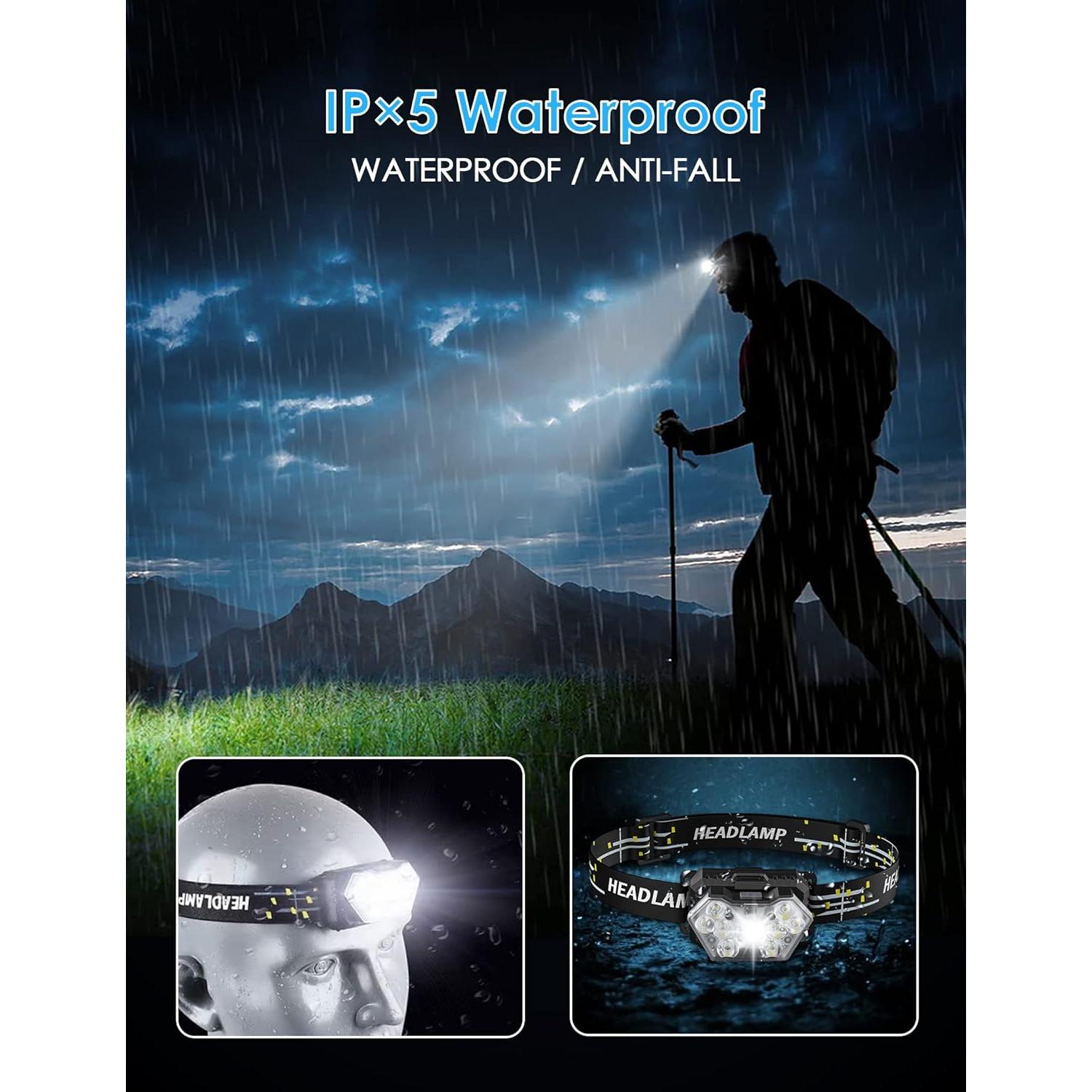 Linterna Frontal LED Lsnisni 2000 Lúmenes 2 Paquete IPX5