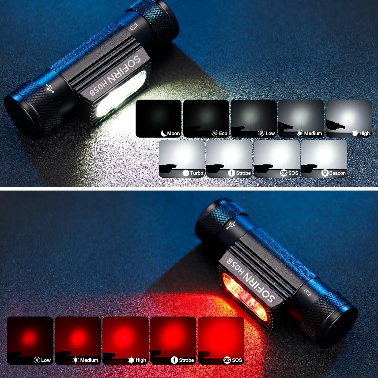 Linterna Frontal Recargable Sofirn H05B 1200 Lúmenes Luz Roja