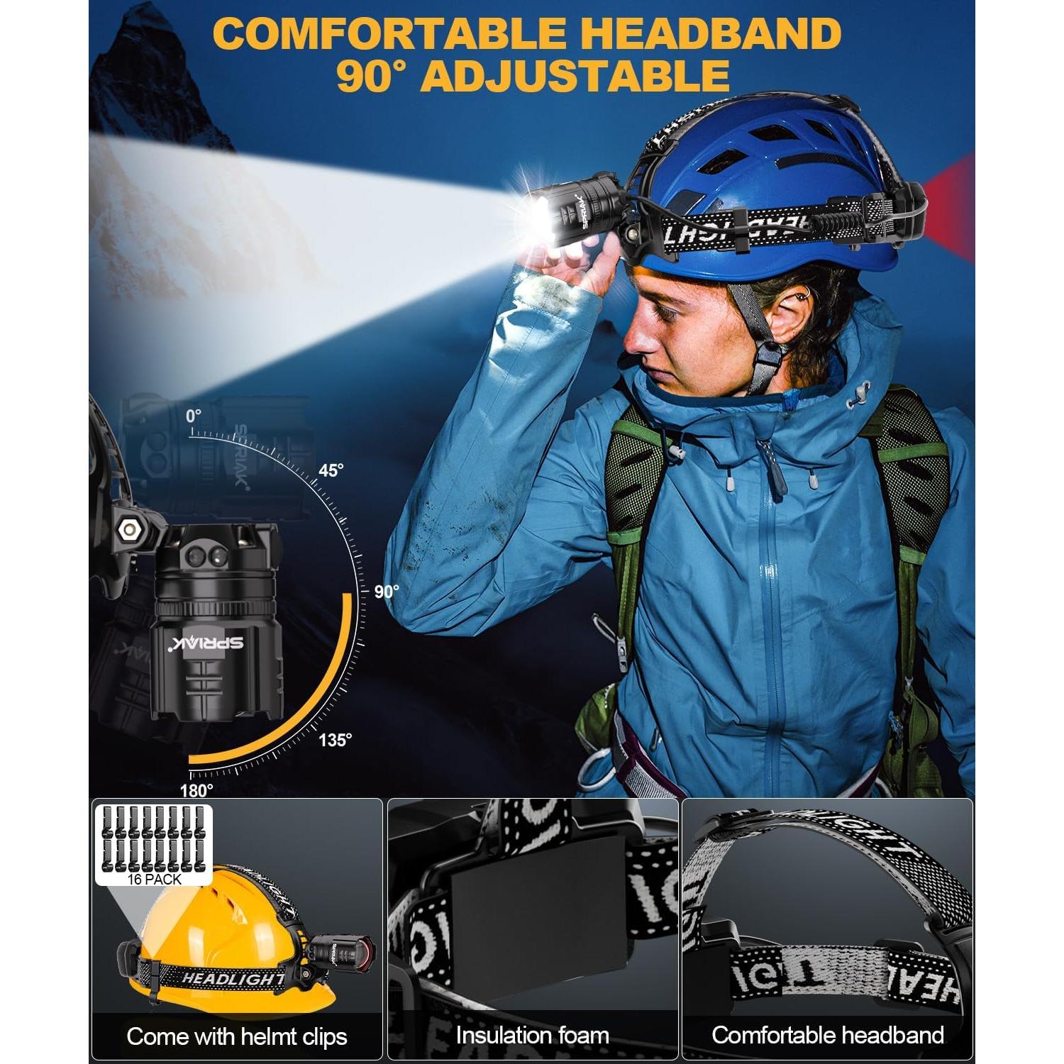 Linterna Frontal Recargable Spriak H2401 - 100H Uso, 5 Modos