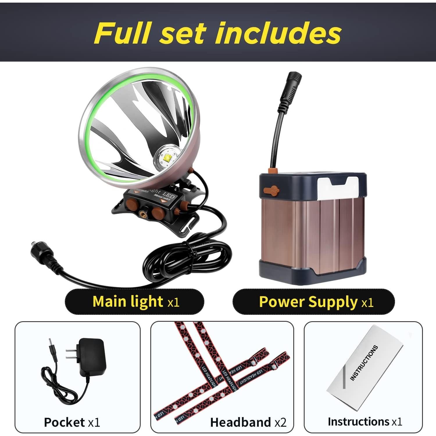 Linterna Frontal LED PINSAI HL 22000mAh Impermeable Caza