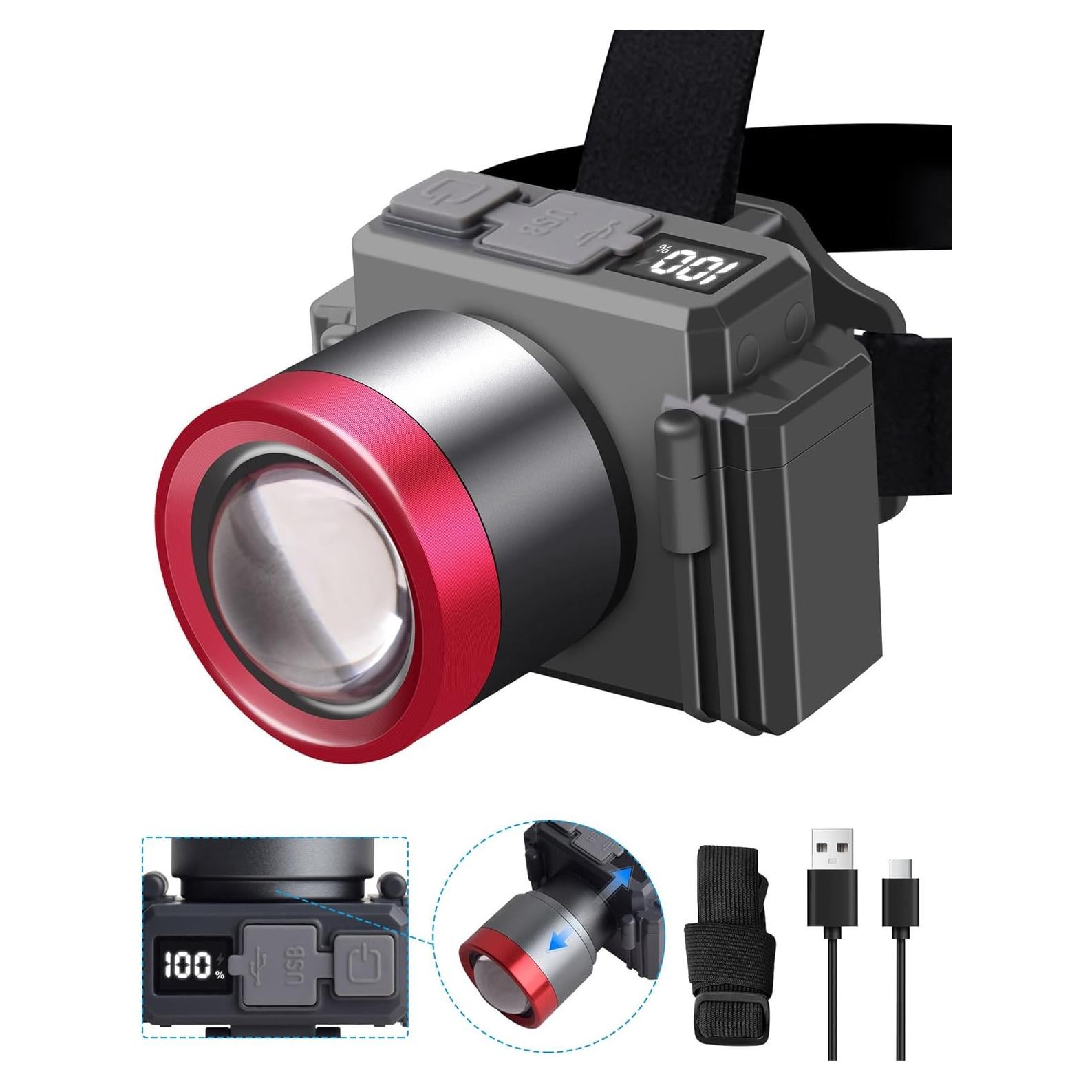 Lámpara Frontal LED Recargable ErayLife 3600mAh Zoomable