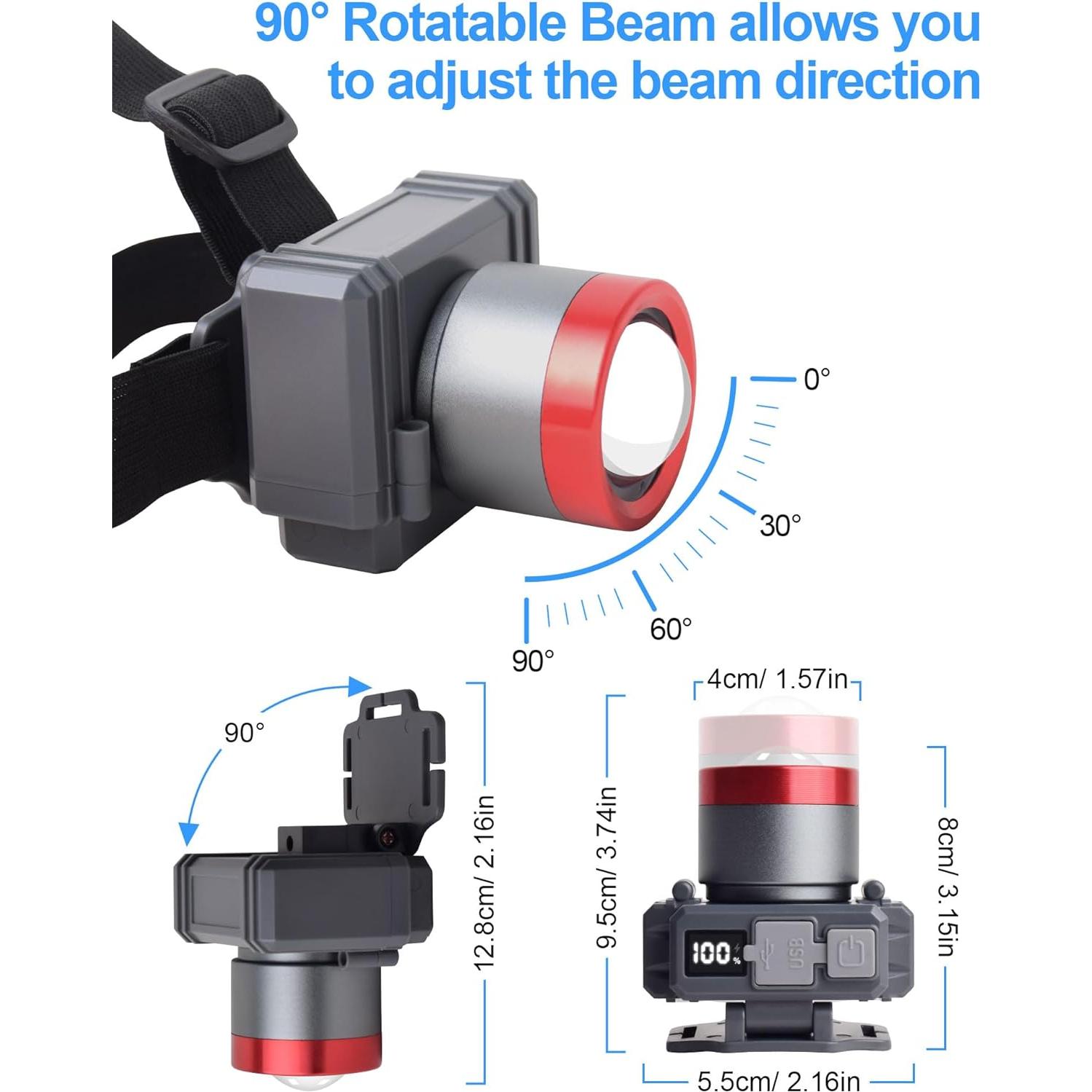 Lámpara Frontal LED Recargable ErayLife 3600mAh Zoomable