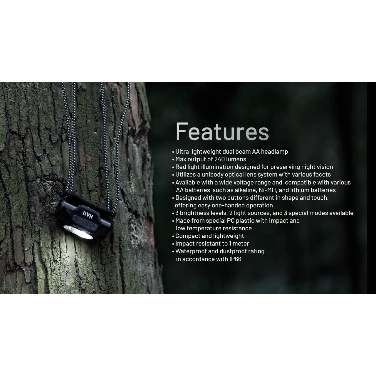 Linterna Frontal Nitecore HA11 240 Lúmenes Ultra Ligera