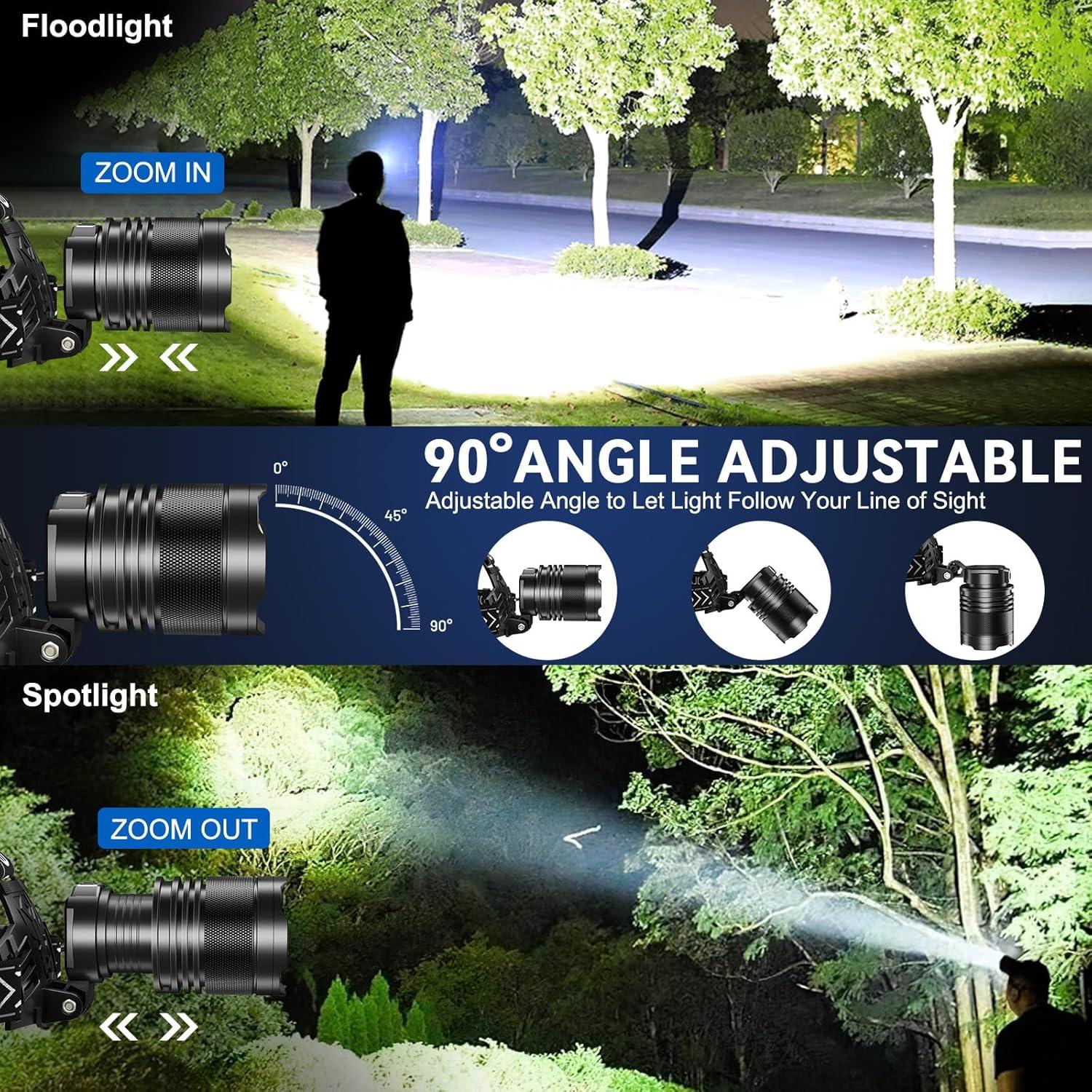 Linterna Frontal Recargable Cinlinso P70-10, 3000 Lúmenes LED IPX6