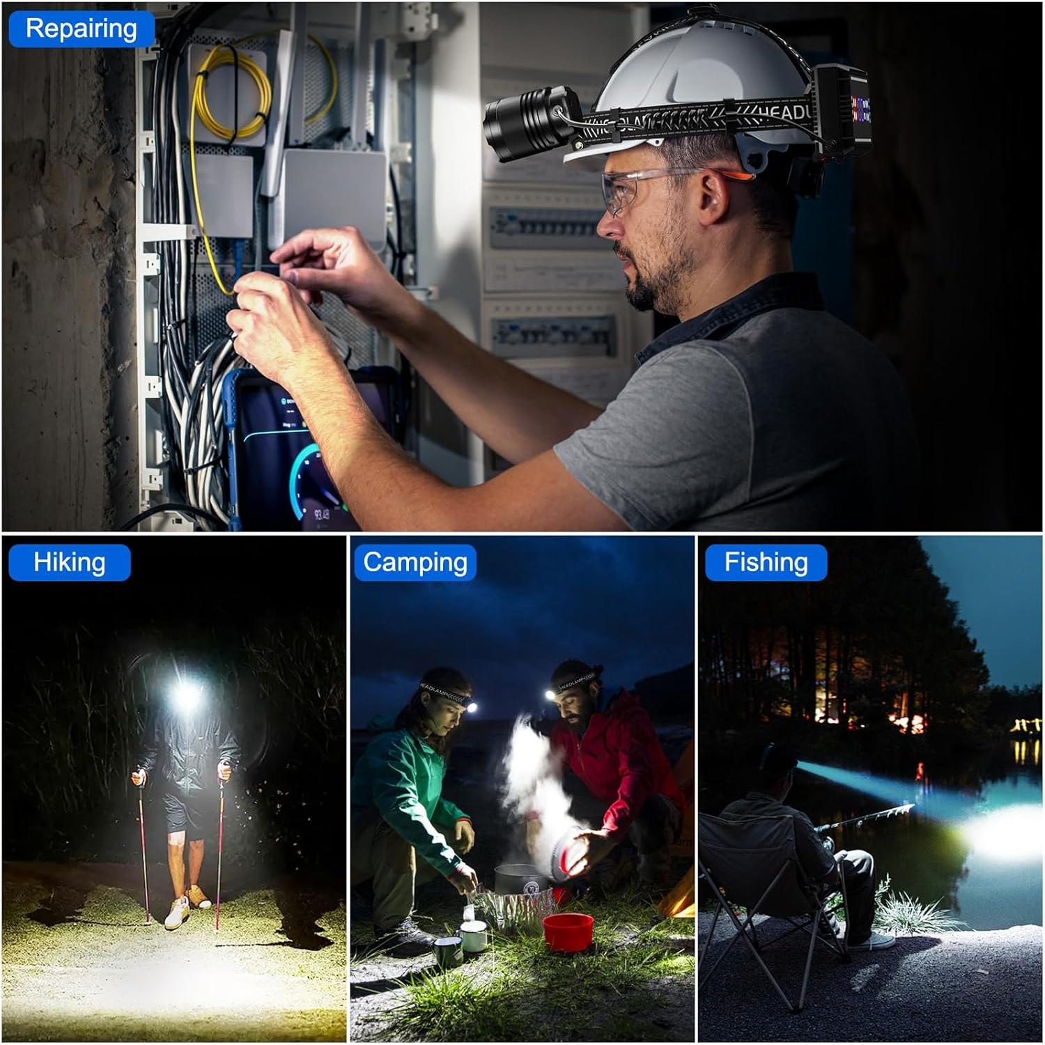 Linterna Frontal Recargable Cinlinso P70-10, 3000 Lúmenes LED IPX6