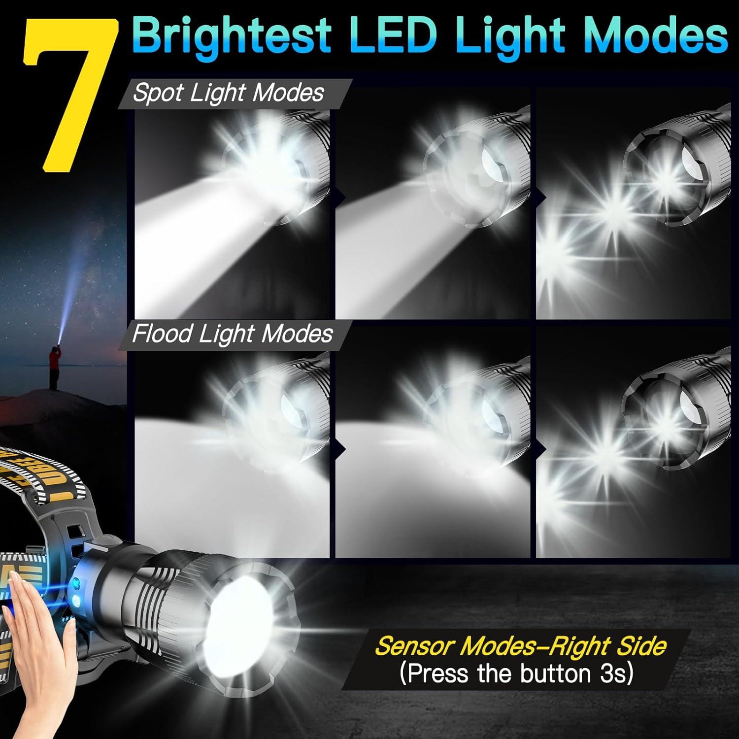 Linterna Frontal Recargable UBEE 800LM IP68 7 Modos Ajustable