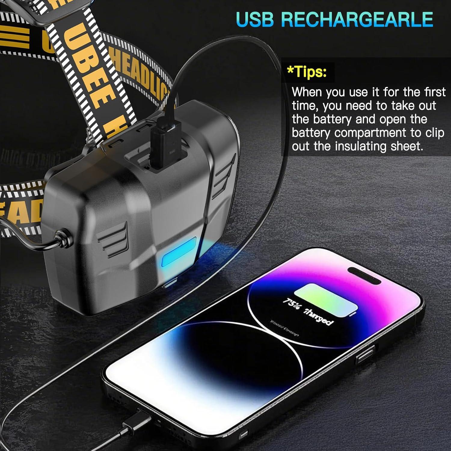 Linterna Frontal Recargable UBEE 800LM IP68 7 Modos Ajustable