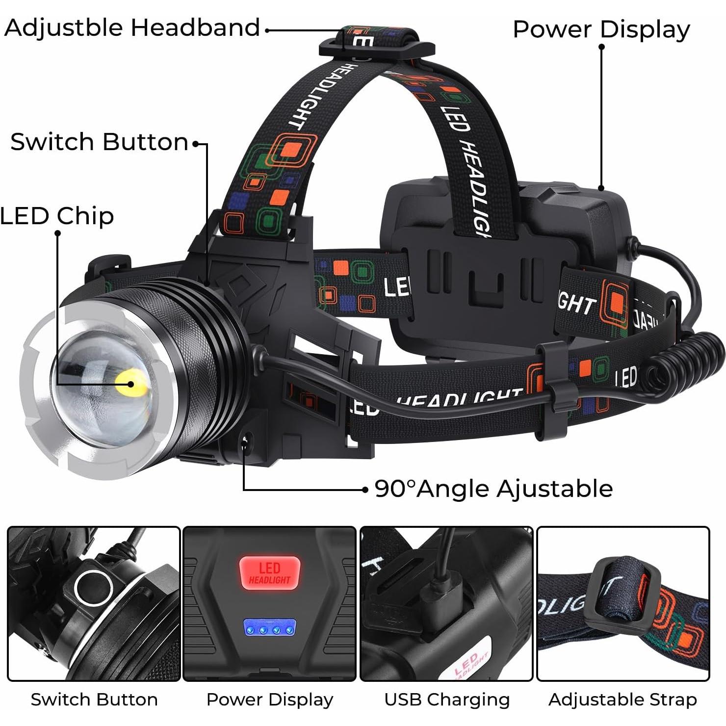 Linterna Frontal Recargable BERCOL TD62 99,000 Lúmenes 5 Modos