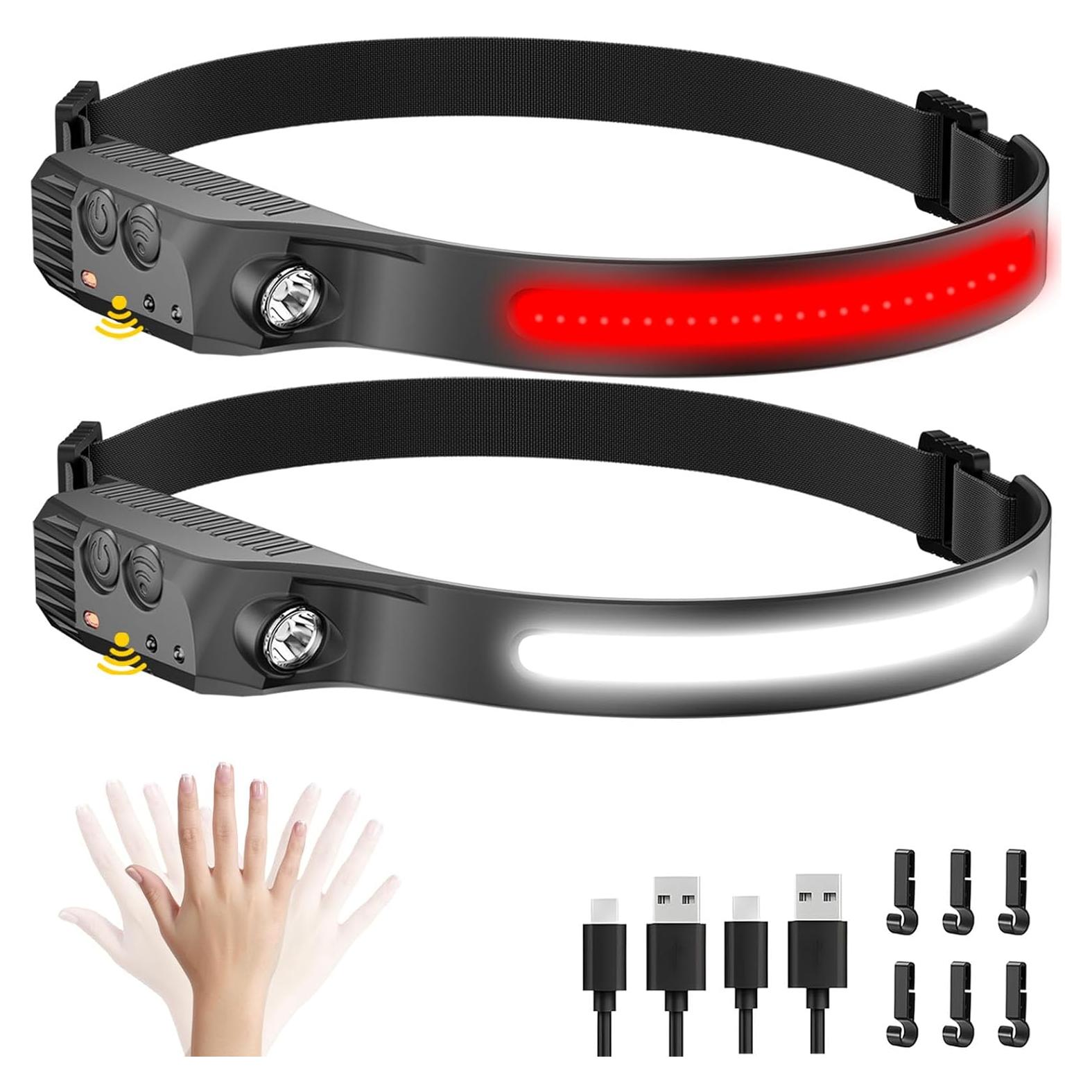 Linterna Frontal Recargable Eatelsin 2PCS Luz Roja 230°