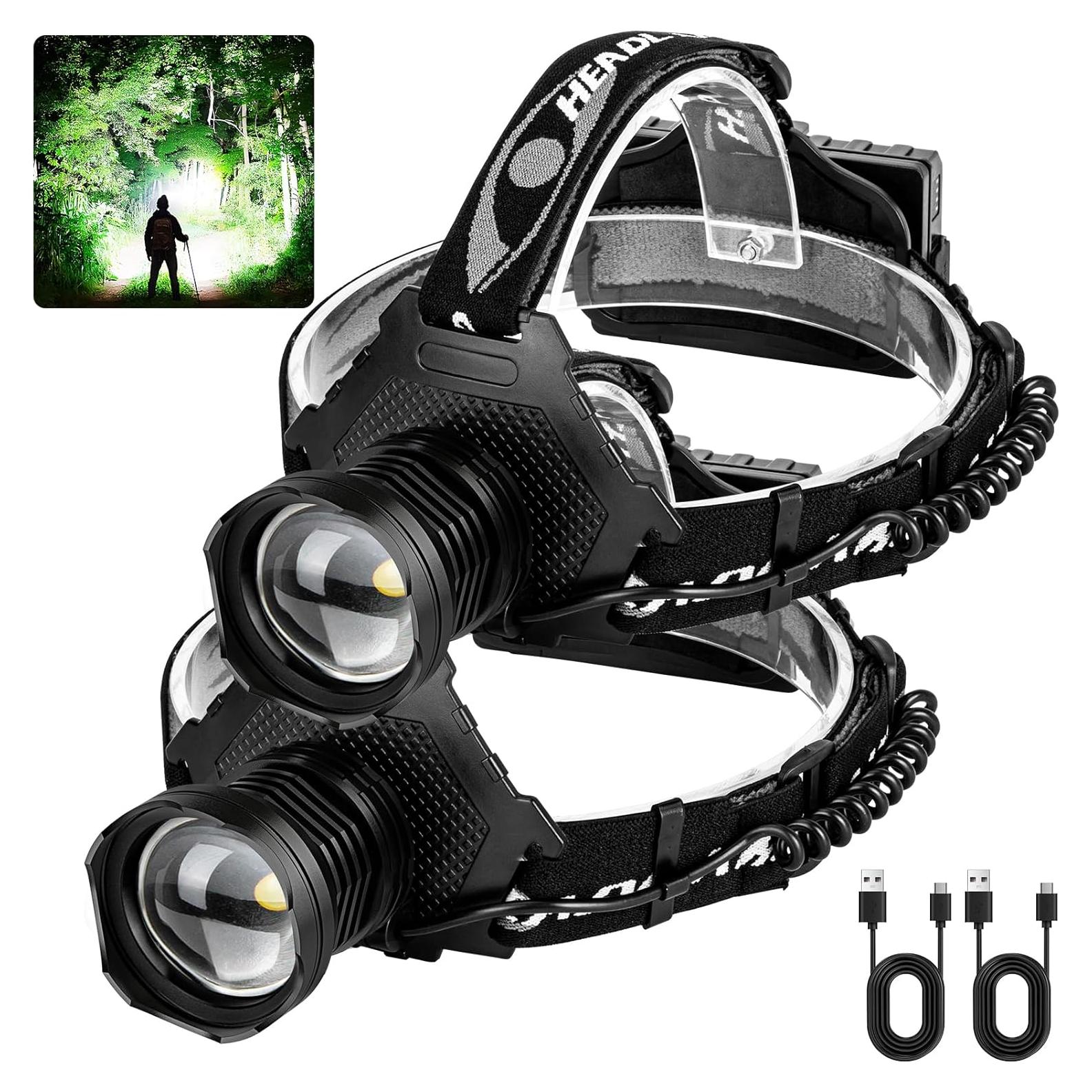 Rechargeable Headlamp, 3000 Lumens LED Super Bright Head Lamp with 5 Lighting Modes, USB Rechargeable, 90°Adjustable, Waterproof, Bright Headlamp for Adults Camping Biking Running(Βattery Included)