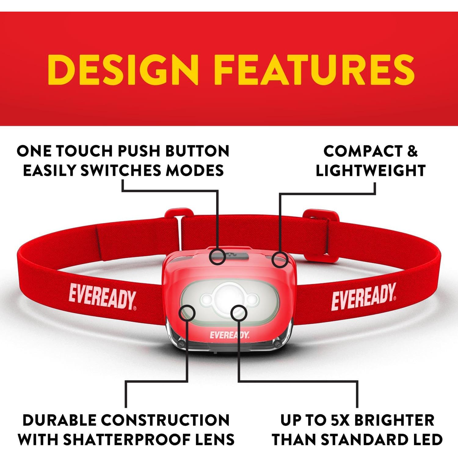 Linterna Frontal LED Recargable Eveready HDLLP 200 Lúmenes - 2 Paquete