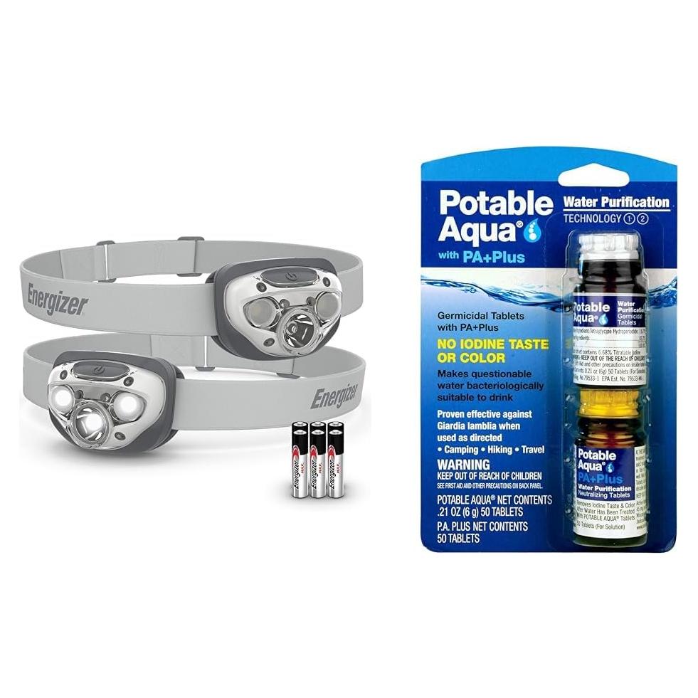 Linterna Frontal LED Energizer PRO 260 Lúmenes + 100 Tabletas Purificación Agua