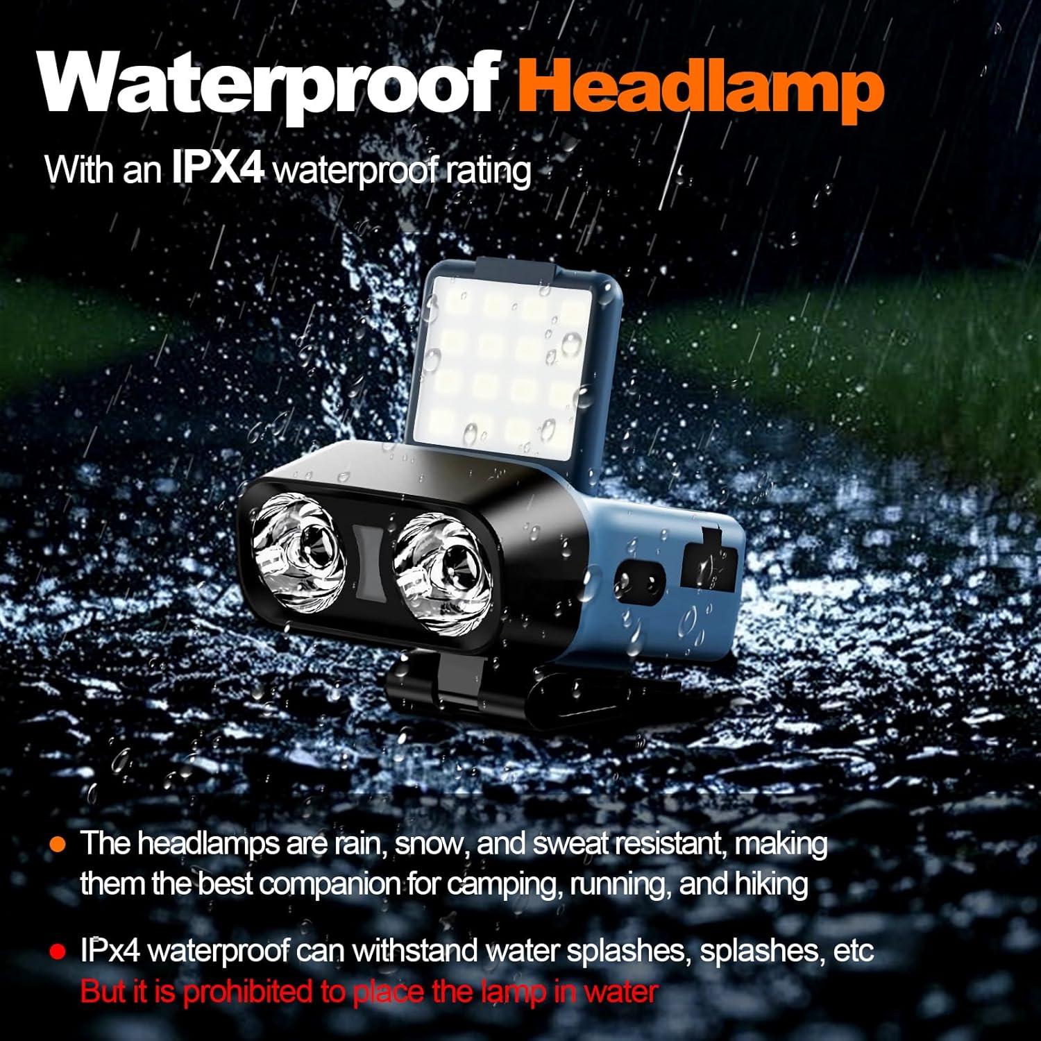 Upgraded LED Headlamp Rechargeable Flood Light, Lightweight Head Flashlight for Adults Camping Hiking, 900 Lumen Bright Headlamp Outdoor Waterproof, Red Light Motion Sensor 180° Adjustable