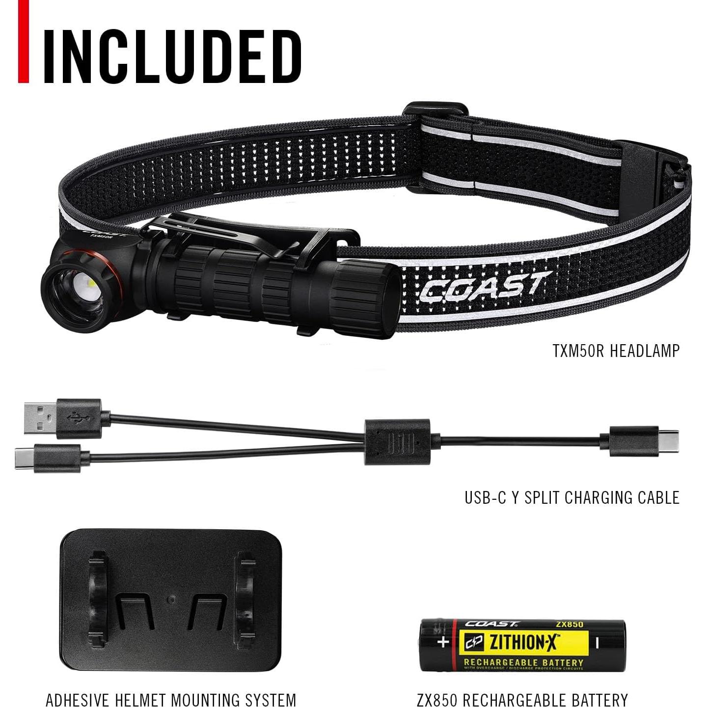 Linterna Frontal Recargable Coast TXM50R 1250 Lúmenes LED