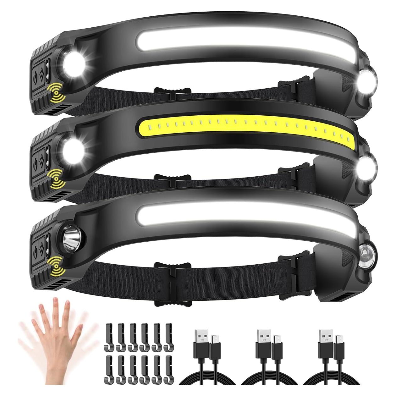 Linterna Frontal Recargable UUYEE 3Pack LED 230° 5 Modos IPX4