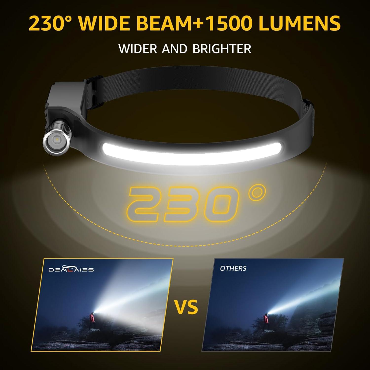 Linterna Frontal Recargable Demlaies 230° LED 8 Modos IPX6