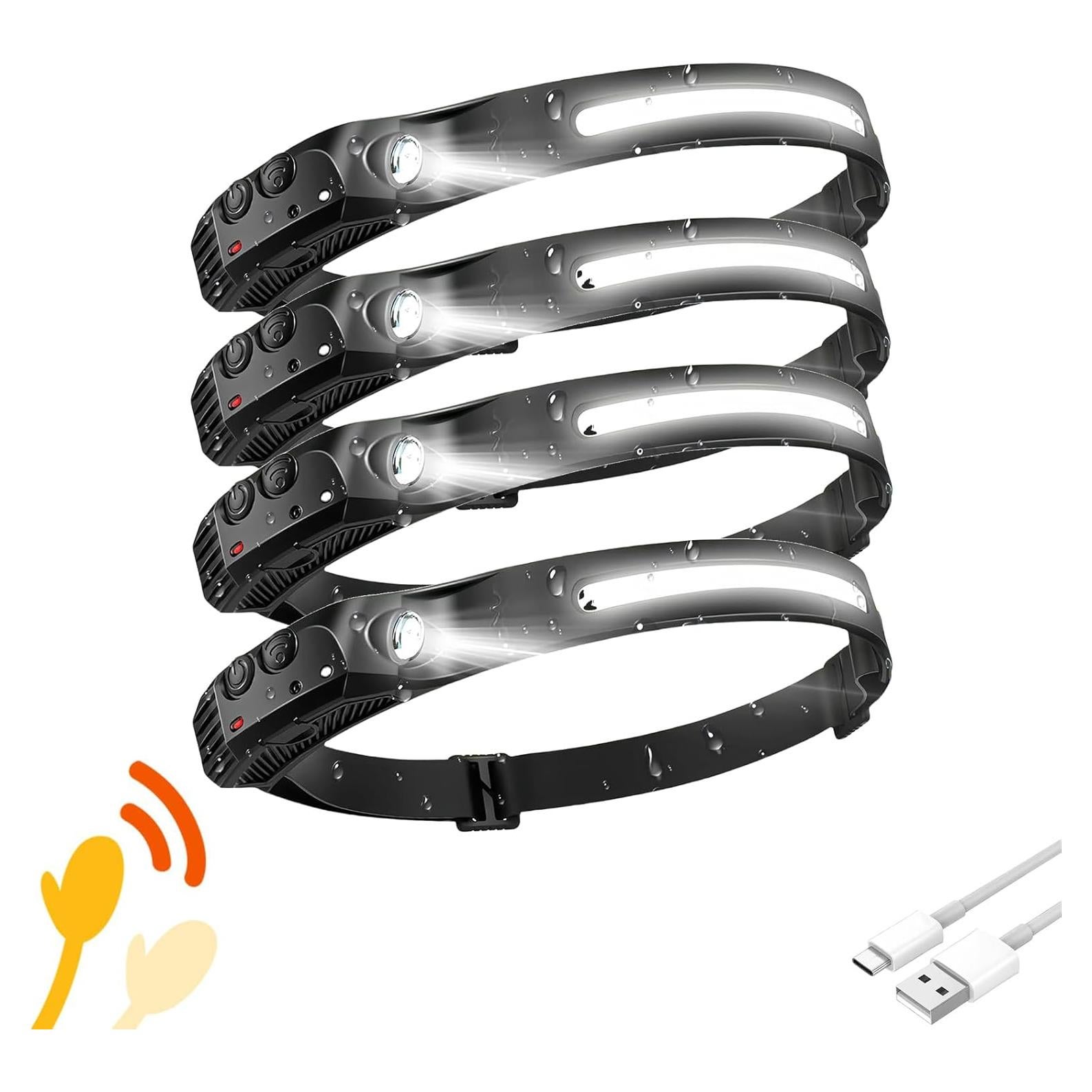 Linterna Frontal LED Recargable 5 Modos 230° - 4 Pcs