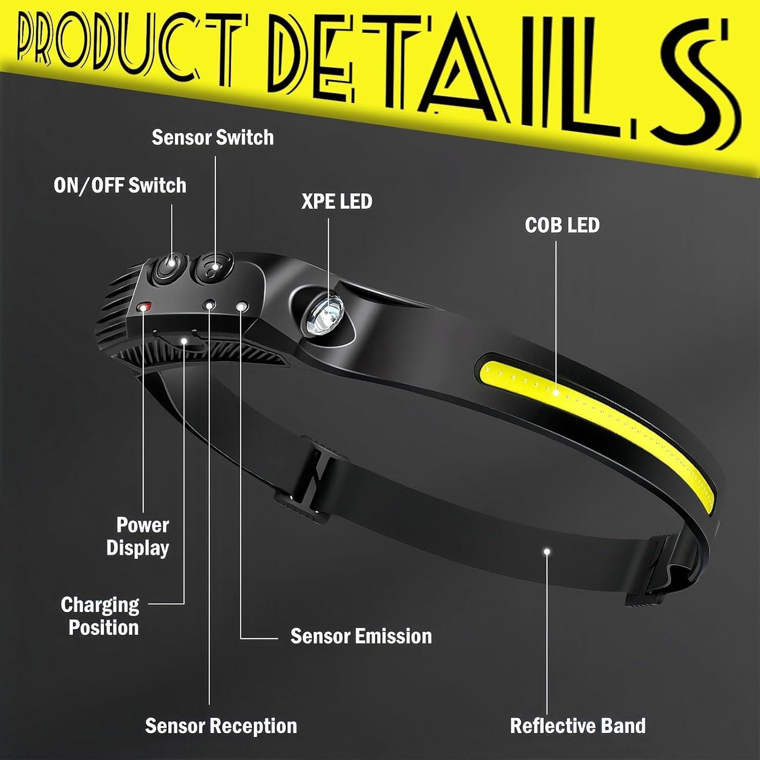 Linterna Frontal LED Recargable 5 Modos 230° - 4 Pcs