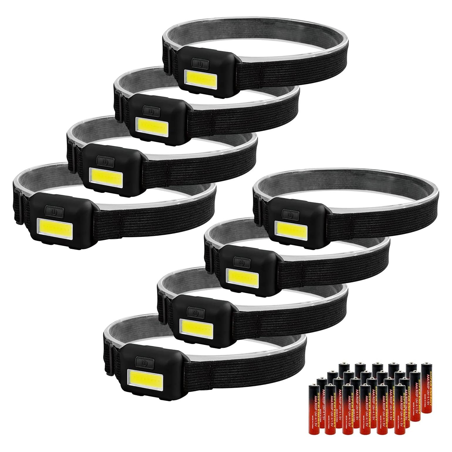 Paquete de 8 Linternas Frontales LED Vaasee con 24 Pilas AAA