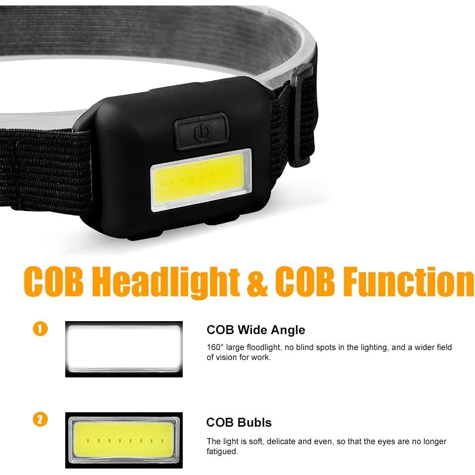 Paquete de 8 Linternas Frontales LED Vaasee con 24 Pilas AAA