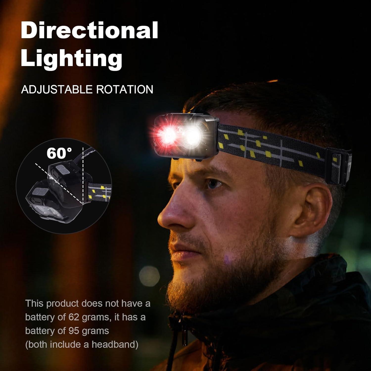 Linterna Frontal LED KunHe Rojo/Blanco 250 Lúmenes 2-Pack