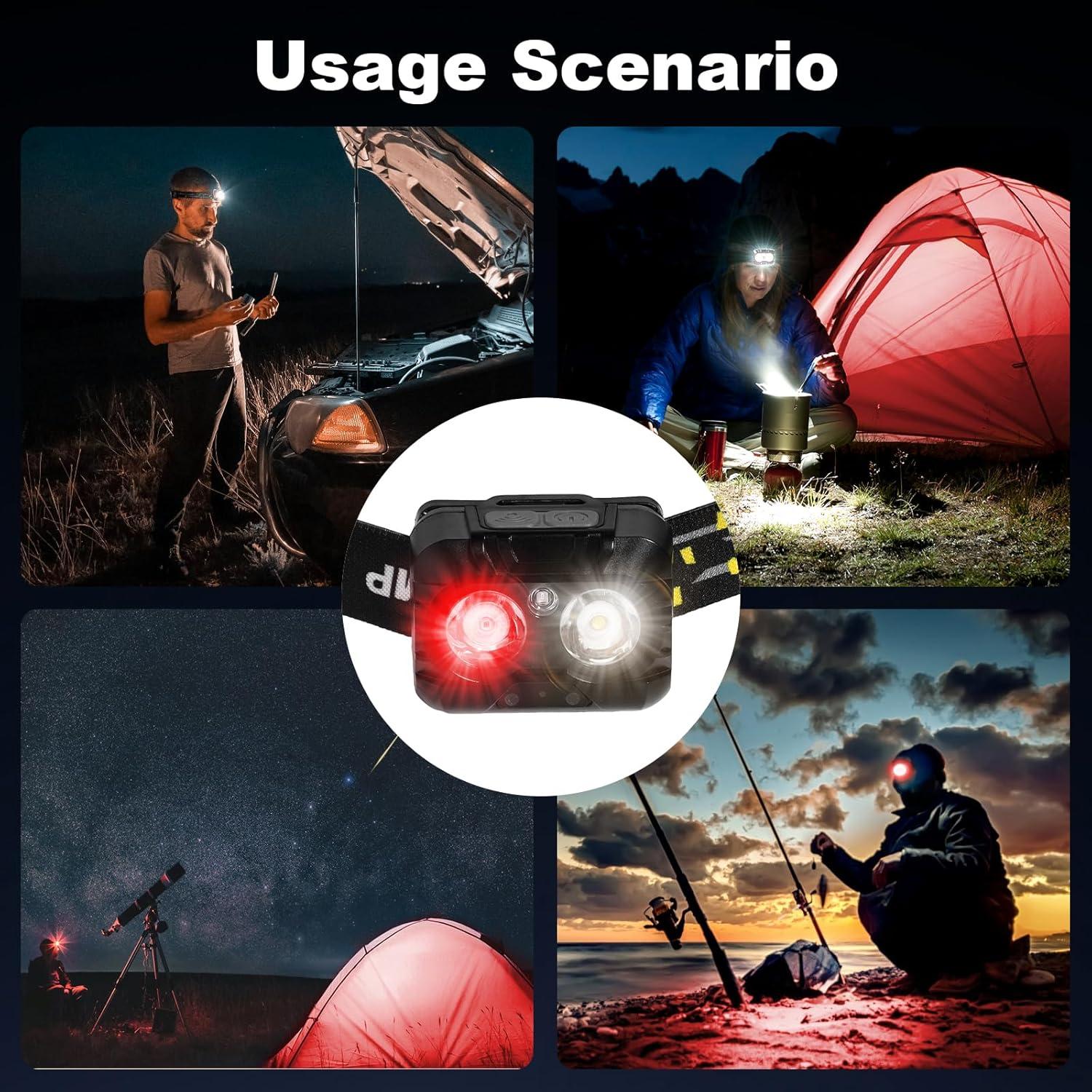 Linterna Frontal LED KunHe Rojo/Blanco 250 Lúmenes 2-Pack