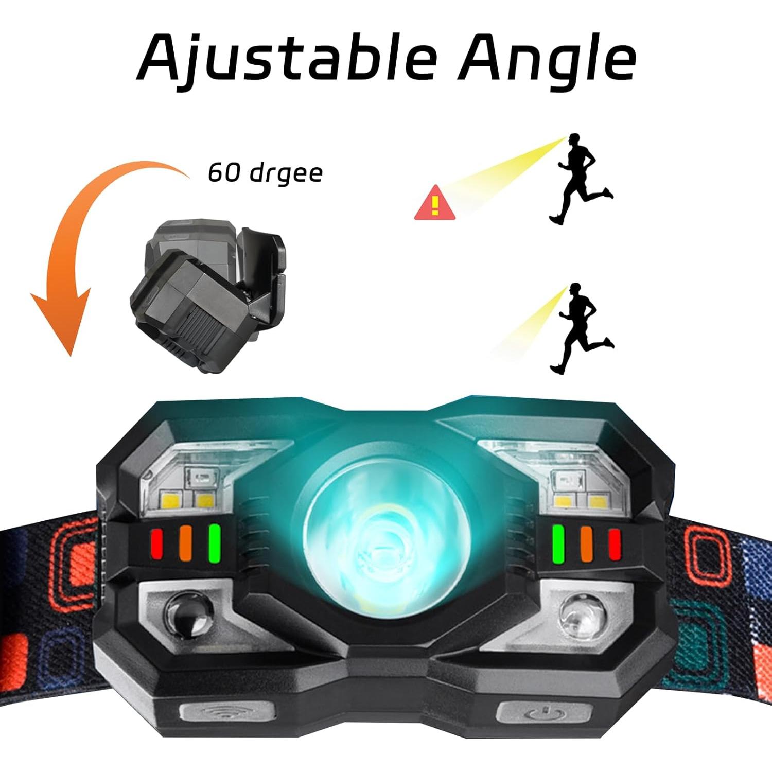 Headlamp Flashlight, 5 Mode for Outdoor Camping Running Hiking Fishing Ultra-Light Bright LED Rechargeable Headlight with White Red Light IPX4 Waterproof Motion Sensor