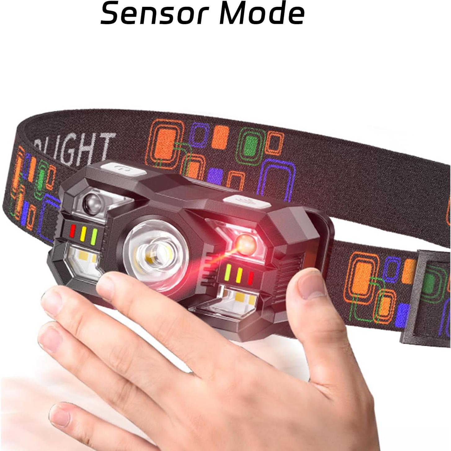 Headlamp Flashlight, 5 Mode for Outdoor Camping Running Hiking Fishing Ultra-Light Bright LED Rechargeable Headlight with White Red Light IPX4 Waterproof Motion Sensor