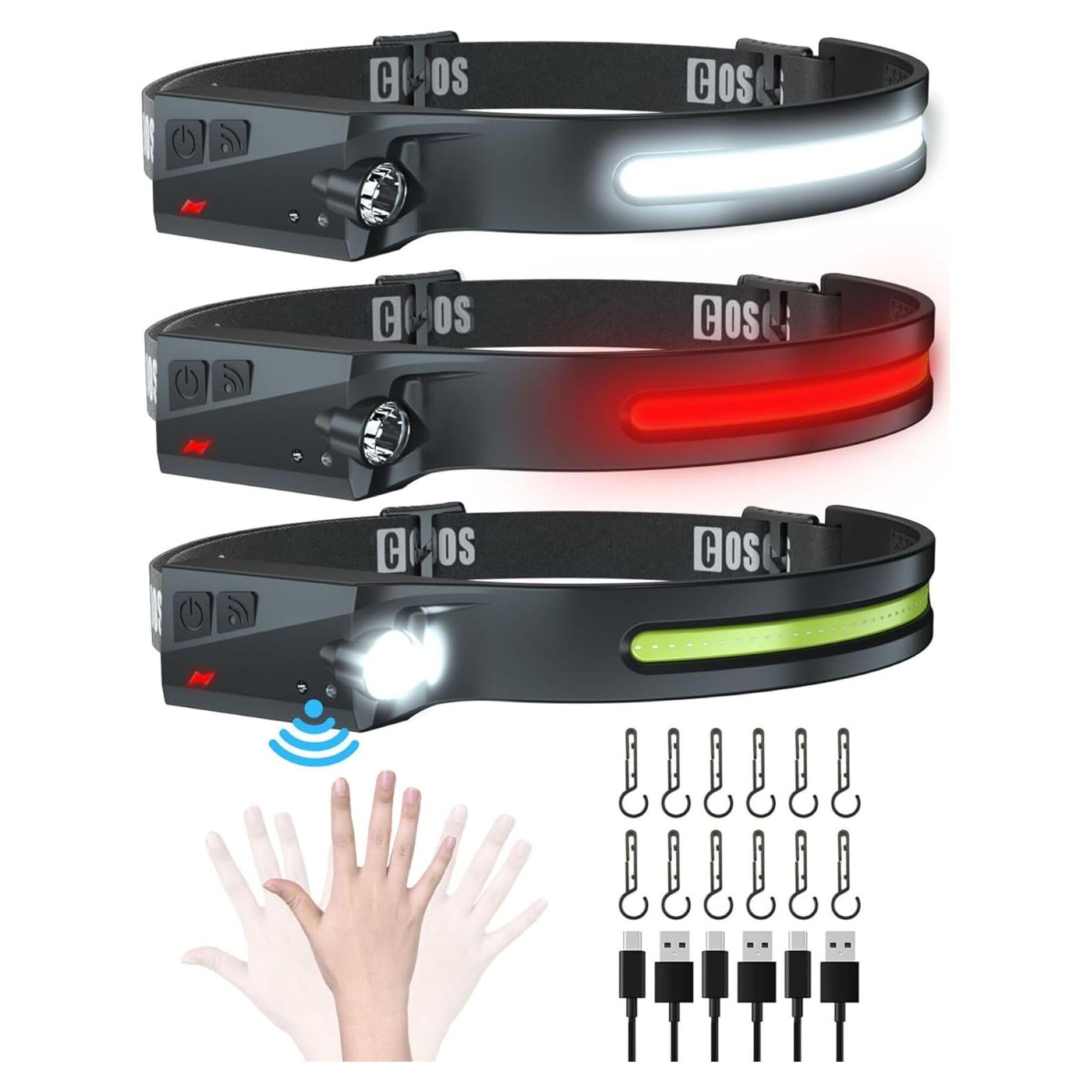 Linterna Frontal LED COSOOS 1000 Lúmenes Recargable 3PCS