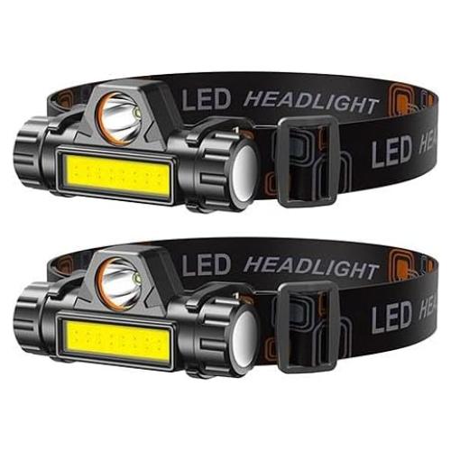 [Pack of 3] 2 Packs Rechargeable Headlamp IPX4 Waterproof Headlight Flashlight Hand-Free Head Torch for Fishing Camping Hiking Running