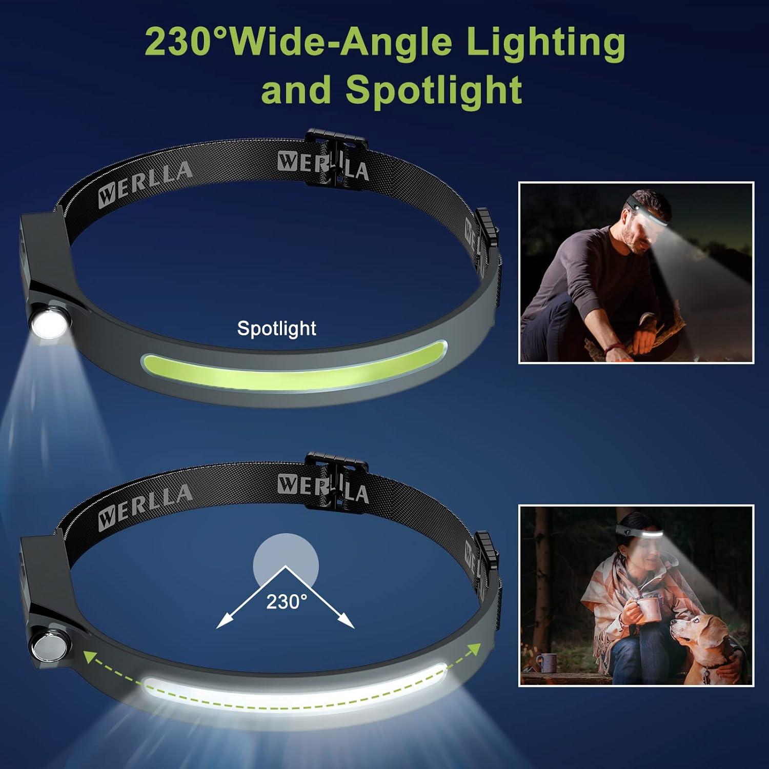 Linterna Frontal LED Recargable Werlla 2 Piezas 1200 Lúmenes