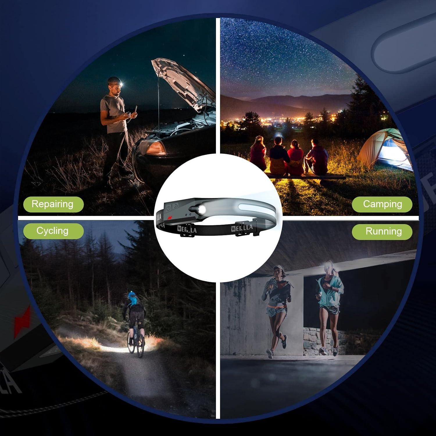 Linterna Frontal LED Recargable Werlla 2 Piezas 1200 Lúmenes