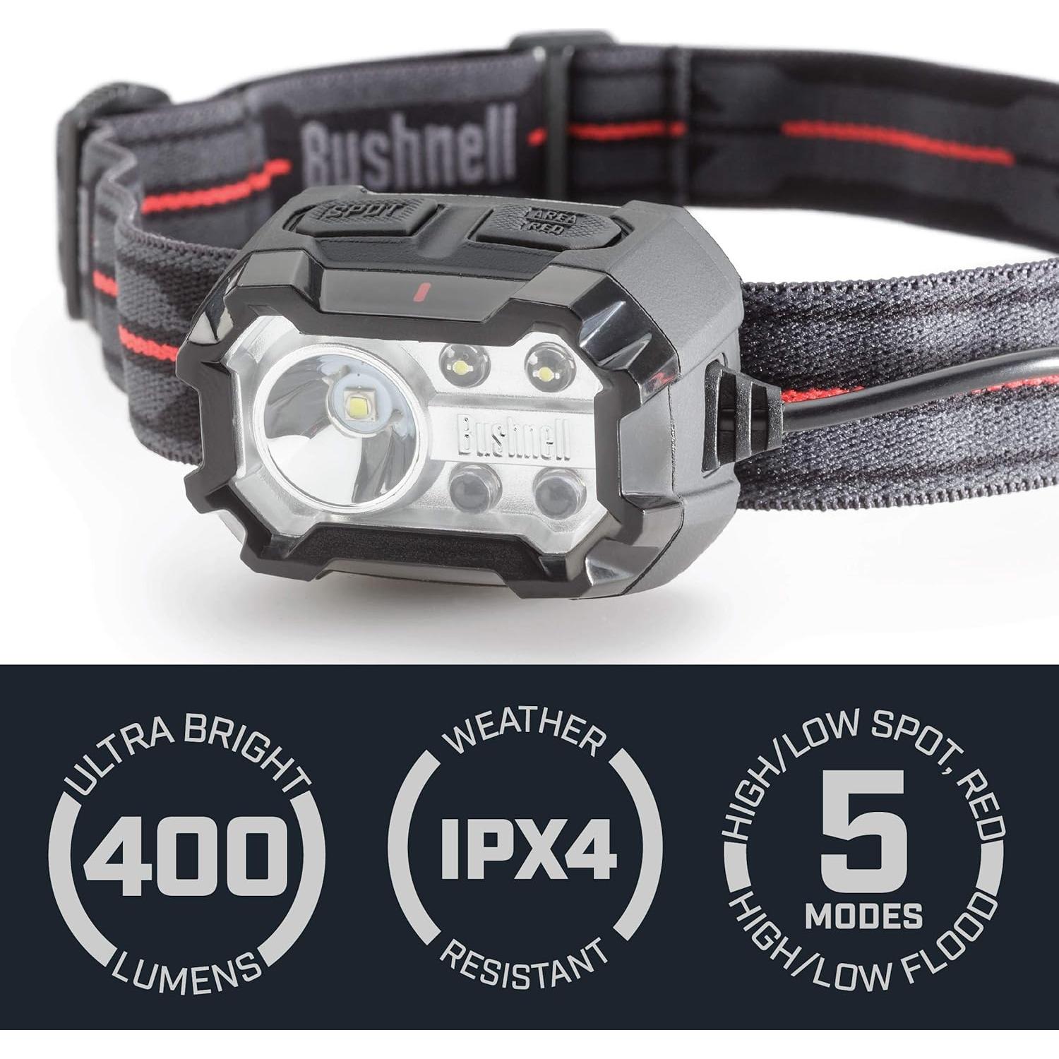 Linterna Frontal Recargable 400 Lúmenes Bushnell