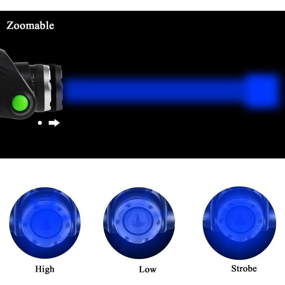 Linterna Frontal LED Azul AuKvi 3 Modos Zoomable Resistente al Agua