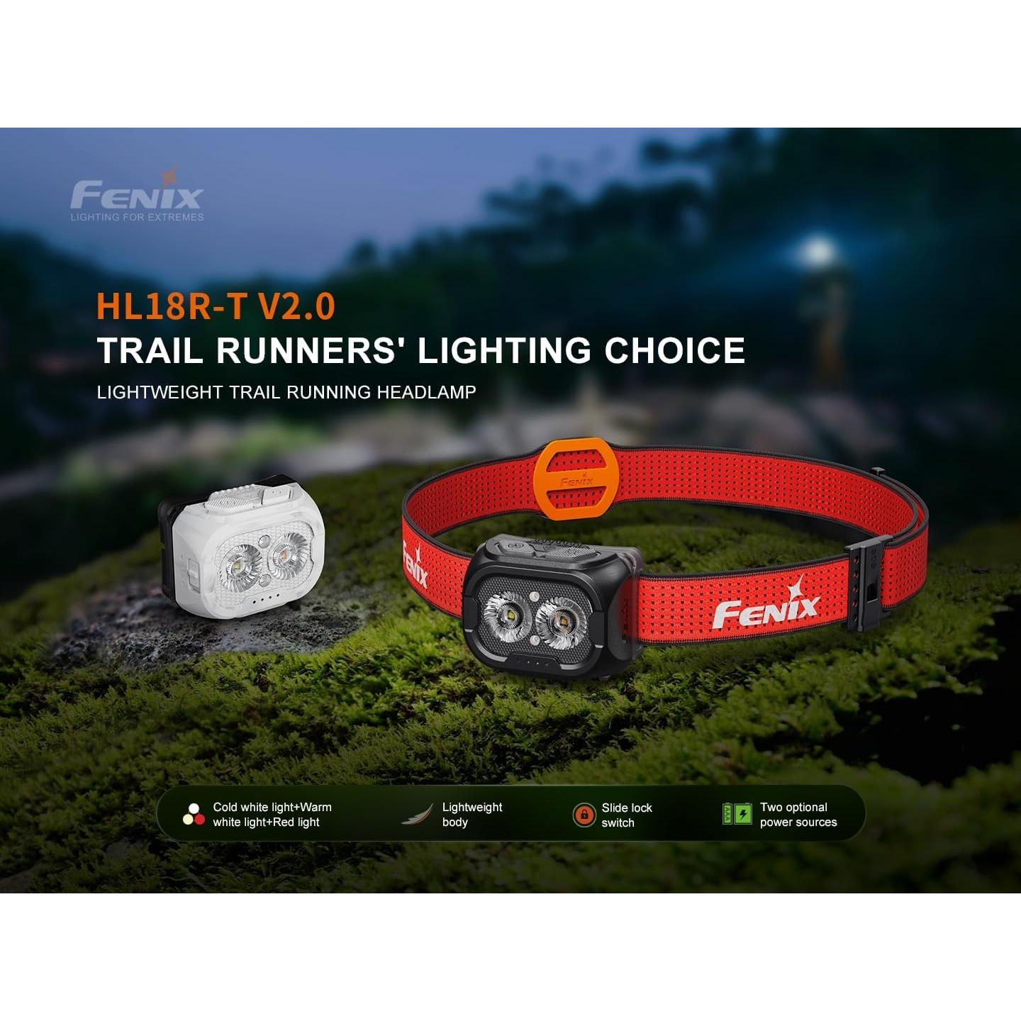 HL18R-T V2.0 800 Lumen Trail Running Headlamp, USB-C Rechargeable, White and Warm White Lights, Red Lights, Compatible with 3X AAA Batteries, (Black)