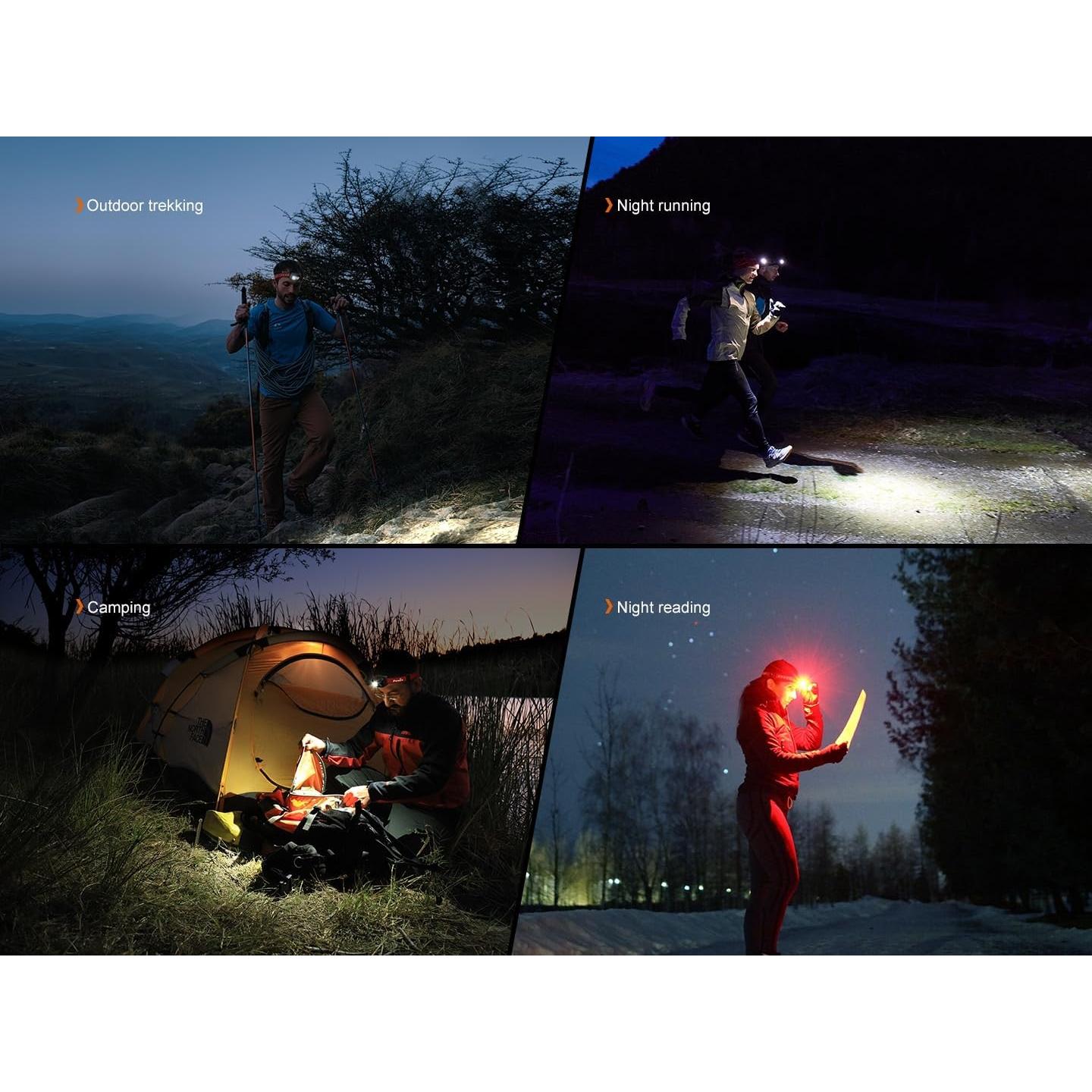 HL18R-T V2.0 800 Lumen Trail Running Headlamp, USB-C Rechargeable, White and Warm White Lights, Red Lights, Compatible with 3X AAA Batteries, (Black)