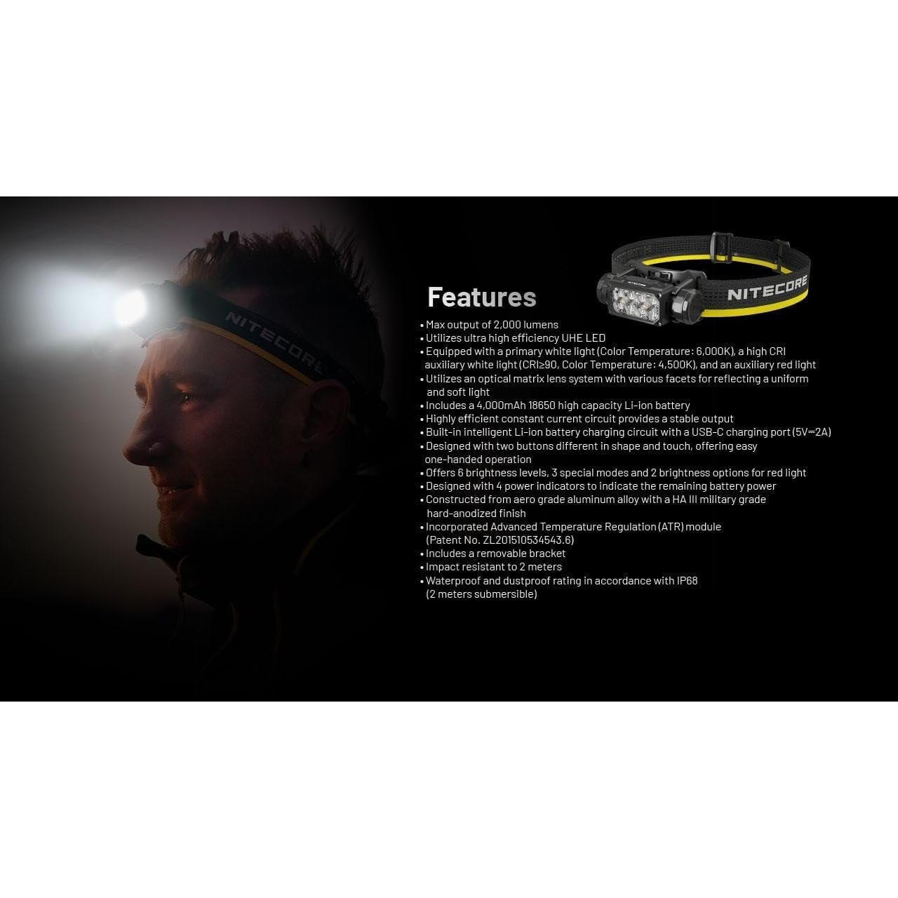 Linterna de Cabeza Nitecore HC65 UHE 2000 Lúmenes Recargable