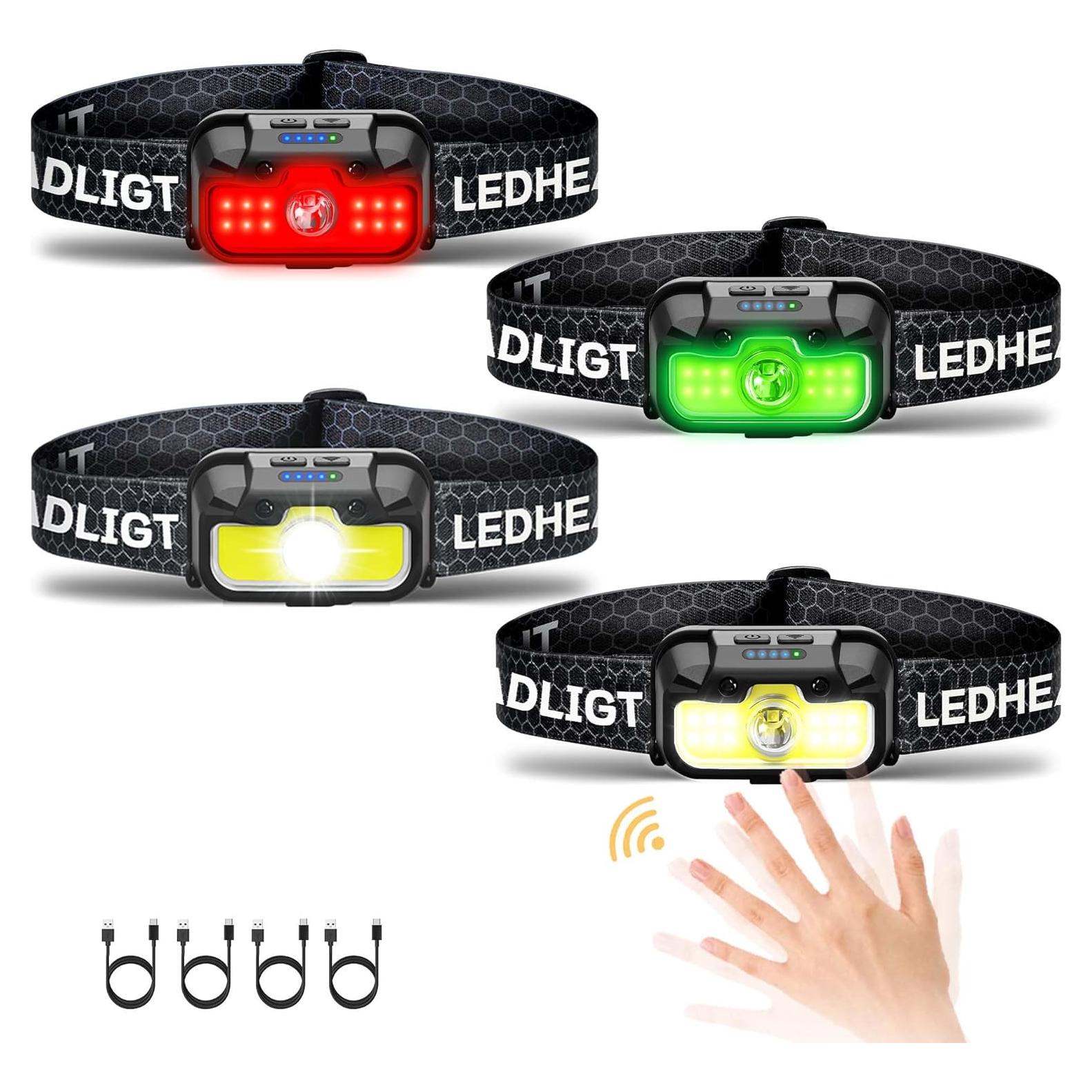 Linterna Frontal Recargable HOKOILN Paquete de 4 1300 Lúmenes