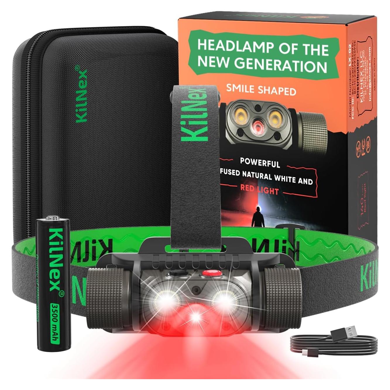 Linterna Frontal LED KILNEX 1100 Lúmenes Recargable IPX8